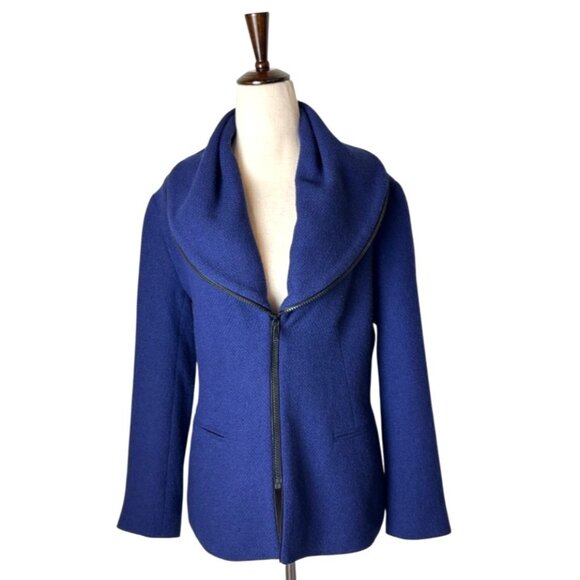 Lafayette 148 Jacket Women 6 Royal Blue Zipper Front Wool Blend Coat Luxury‎ - Picture 1 of 11